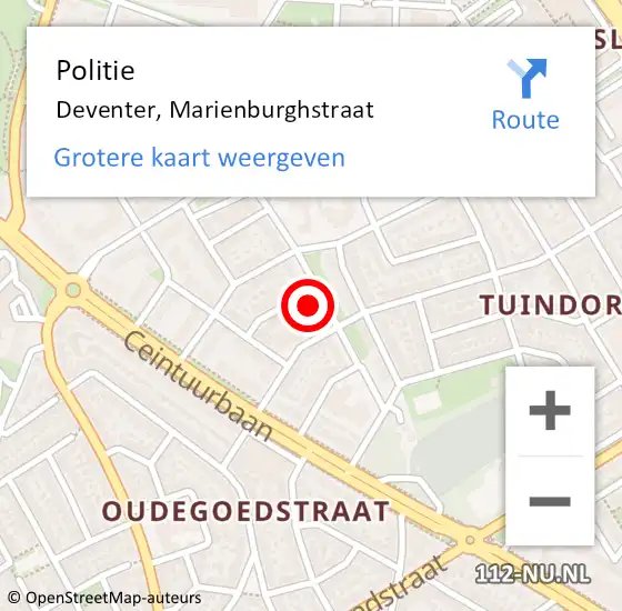 Locatie op kaart van de 112 melding: Politie Deventer, Marienburghstraat op 4 april 2022 16:05