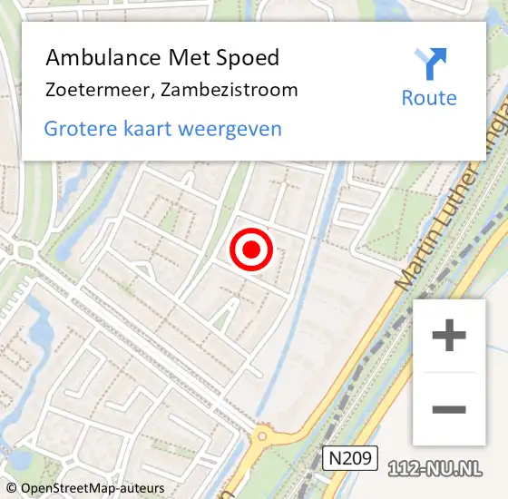 Locatie op kaart van de 112 melding: Ambulance Met Spoed Naar Zoetermeer, Zambezistroom op 4 april 2022 16:12