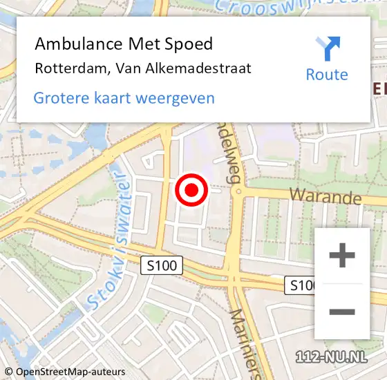 Locatie op kaart van de 112 melding: Ambulance Met Spoed Naar Rotterdam, Van Alkemadestraat op 4 april 2022 16:29