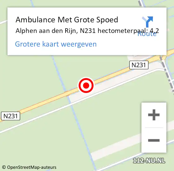 Locatie op kaart van de 112 melding: Ambulance Met Grote Spoed Naar Alphen aan den Rijn, N231 hectometerpaal: 4,2 op 4 april 2022 16:32