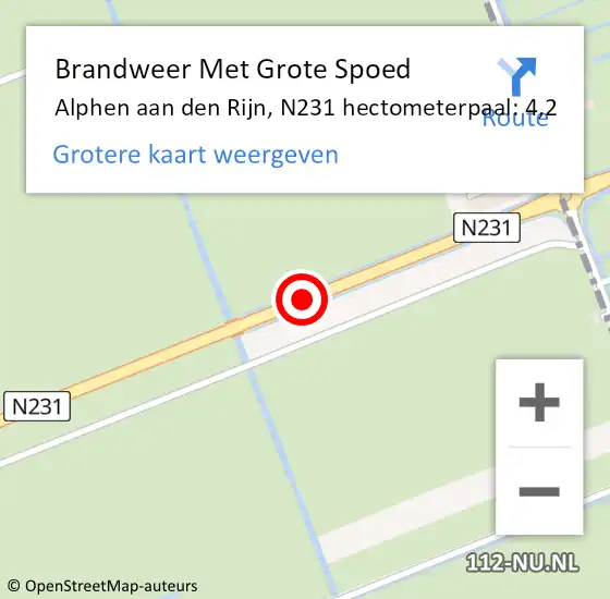 Locatie op kaart van de 112 melding: Brandweer Met Grote Spoed Naar Alphen aan den Rijn, N231 hectometerpaal: 4,2 op 4 april 2022 16:32