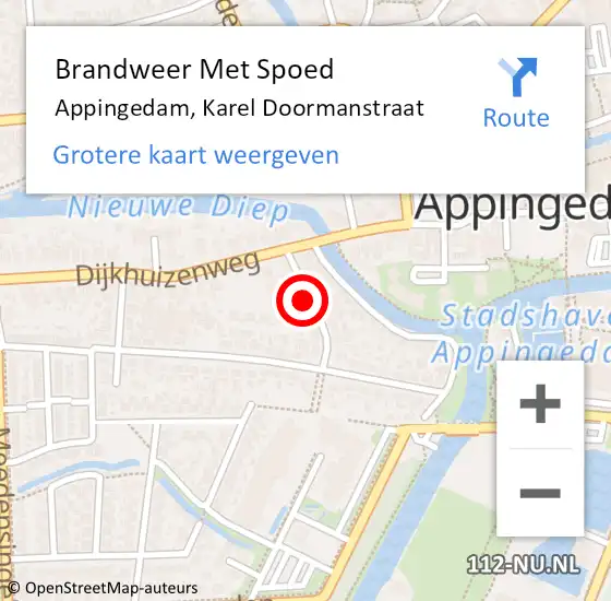 Locatie op kaart van de 112 melding: Brandweer Met Spoed Naar Appingedam, Karel Doormanstraat op 4 april 2022 16:39