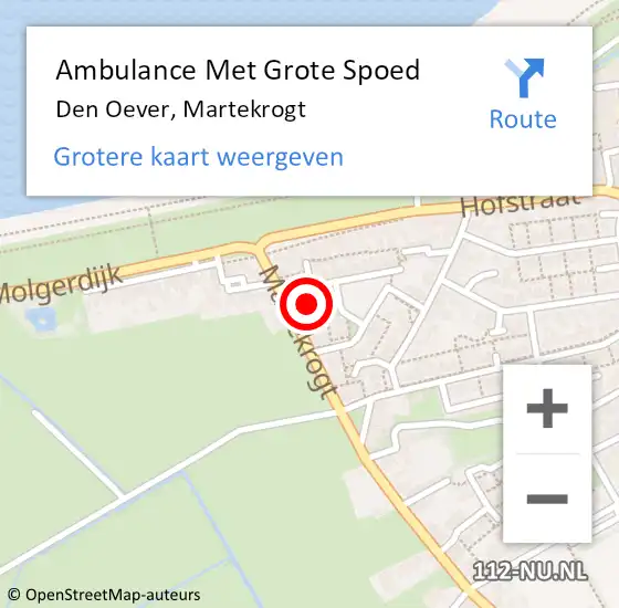 Locatie op kaart van de 112 melding: Ambulance Met Grote Spoed Naar Den Oever, Martekrogt op 4 april 2022 16:41