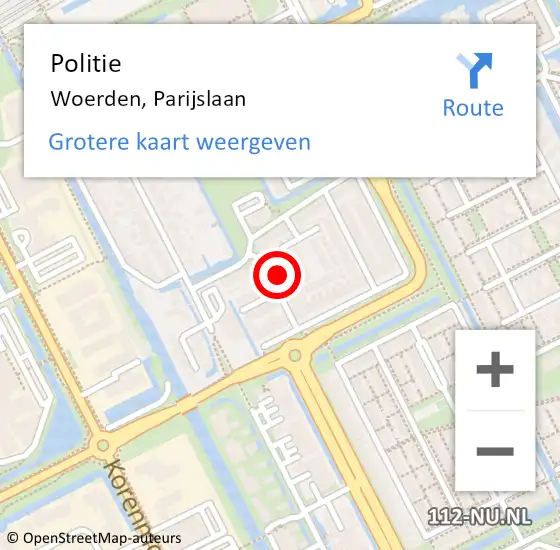 Locatie op kaart van de 112 melding: Politie Woerden, Parijslaan op 4 april 2022 17:36