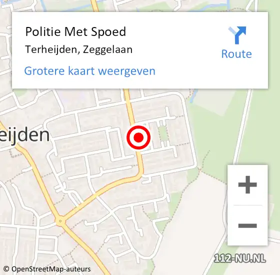 Locatie op kaart van de 112 melding: Politie Met Spoed Naar Terheijden, Zeggelaan op 4 april 2022 18:01