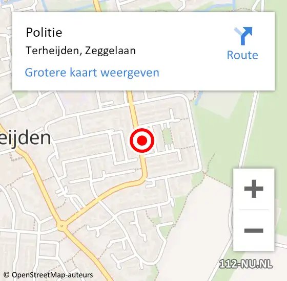 Locatie op kaart van de 112 melding: Politie Terheijden, Zeggelaan op 4 april 2022 18:01