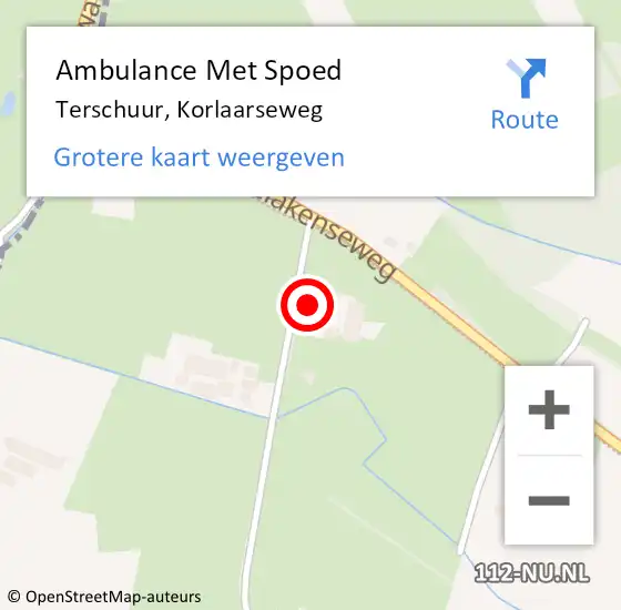 Locatie op kaart van de 112 melding: Ambulance Met Spoed Naar Terschuur, Korlaarseweg op 4 april 2022 18:06