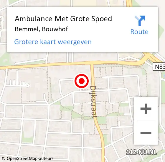 Locatie op kaart van de 112 melding: Ambulance Met Grote Spoed Naar Bemmel, Bouwhof op 4 april 2022 18:11