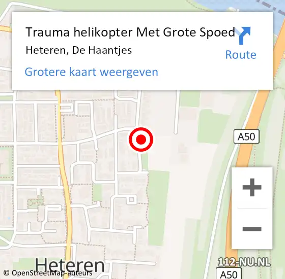 Locatie op kaart van de 112 melding: Trauma helikopter Met Grote Spoed Naar Heteren, De Haantjes op 4 april 2022 18:15