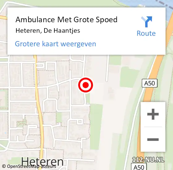 Locatie op kaart van de 112 melding: Ambulance Met Grote Spoed Naar Heteren, De Haantjes op 4 april 2022 18:16