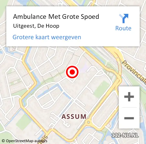 Locatie op kaart van de 112 melding: Ambulance Met Grote Spoed Naar Uitgeest, De Hoop op 4 april 2022 18:28