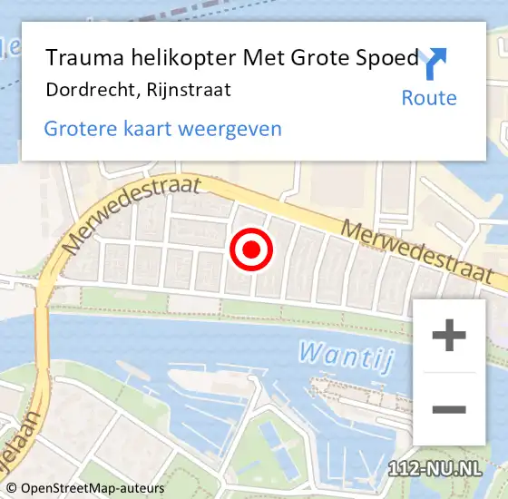 Locatie op kaart van de 112 melding: Trauma helikopter Met Grote Spoed Naar Dordrecht, Rijnstraat op 4 april 2022 18:48