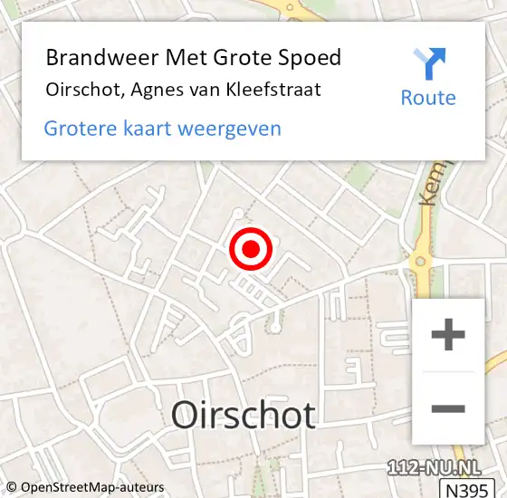 Locatie op kaart van de 112 melding: Brandweer Met Grote Spoed Naar Oirschot, Agnes van Kleefstraat op 4 april 2022 18:58