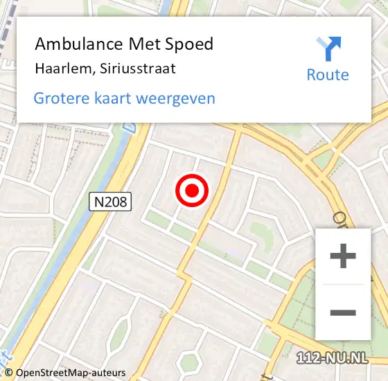 Locatie op kaart van de 112 melding: Ambulance Met Spoed Naar Haarlem, Siriusstraat op 4 april 2022 19:16