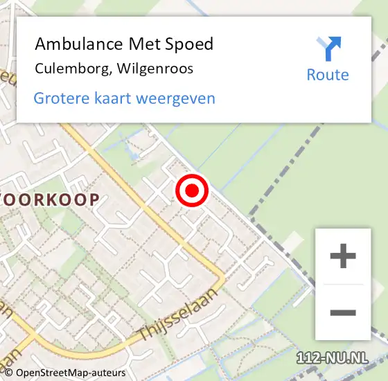 Locatie op kaart van de 112 melding: Ambulance Met Spoed Naar Culemborg, Wilgenroos op 4 april 2022 19:26