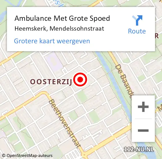 Locatie op kaart van de 112 melding: Ambulance Met Grote Spoed Naar Heemskerk, Mendelssohnstraat op 4 april 2022 20:21