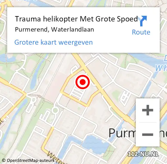 Locatie op kaart van de 112 melding: Trauma helikopter Met Grote Spoed Naar Purmerend, Waterlandlaan op 4 april 2022 20:44