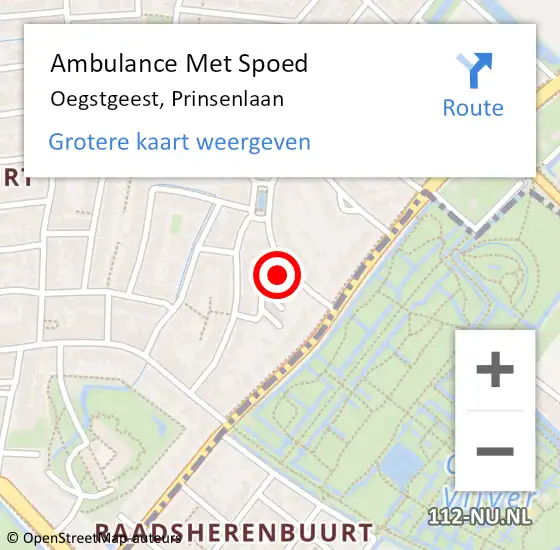 Locatie op kaart van de 112 melding: Ambulance Met Spoed Naar Oegstgeest, Prinsenlaan op 4 april 2022 20:53