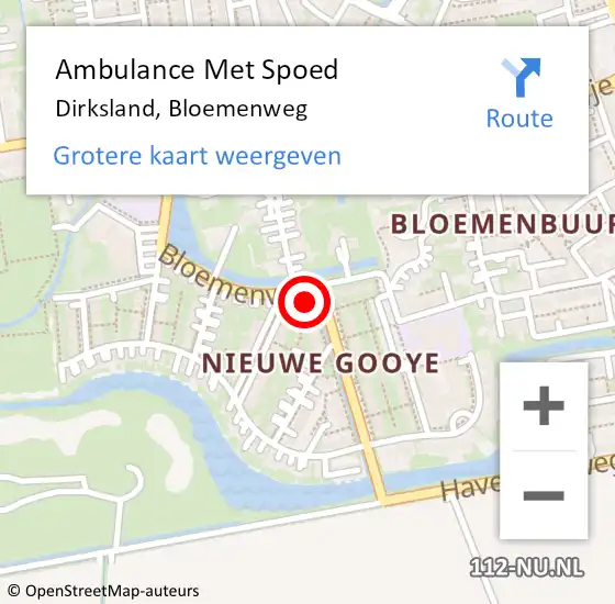 Locatie op kaart van de 112 melding: Ambulance Met Spoed Naar Dirksland, Bloemenweg op 4 april 2022 20:58