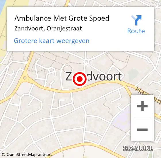 Locatie op kaart van de 112 melding: Ambulance Met Grote Spoed Naar Zandvoort, Oranjestraat op 4 april 2022 21:05