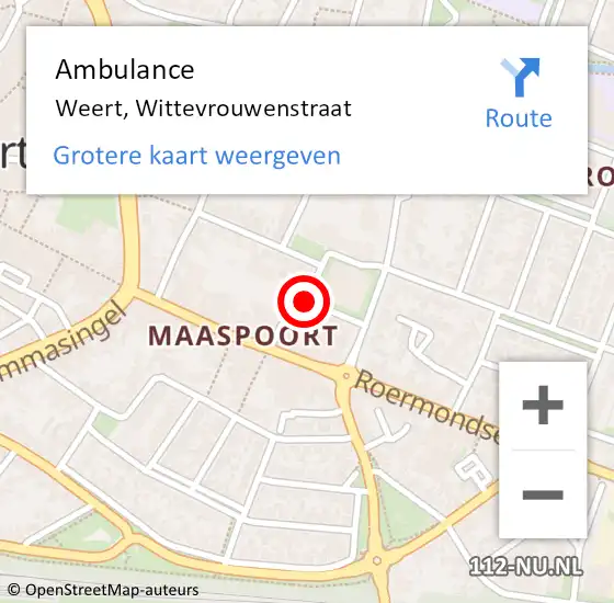 Locatie op kaart van de 112 melding: Ambulance Weert, Wittevrouwenstraat op 13 juli 2014 11:02