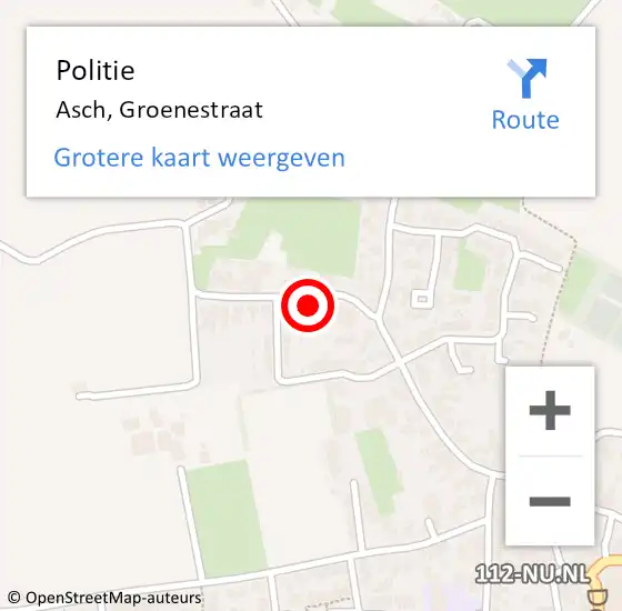 Locatie op kaart van de 112 melding: Politie Asch, Groenestraat op 4 april 2022 21:40