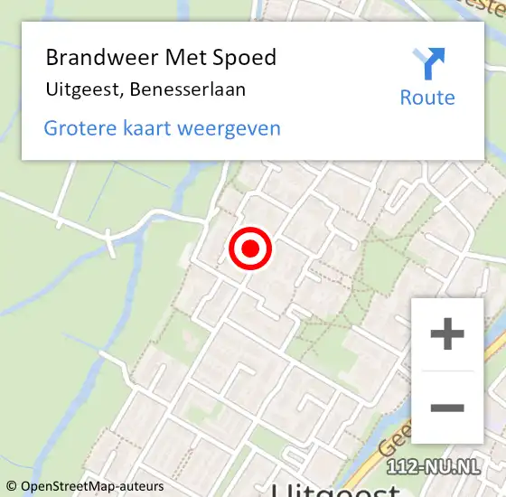 Locatie op kaart van de 112 melding: Brandweer Met Spoed Naar Uitgeest, Benesserlaan op 4 april 2022 21:40