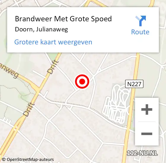 Locatie op kaart van de 112 melding: Brandweer Met Grote Spoed Naar Doorn, Julianaweg op 4 april 2022 21:52