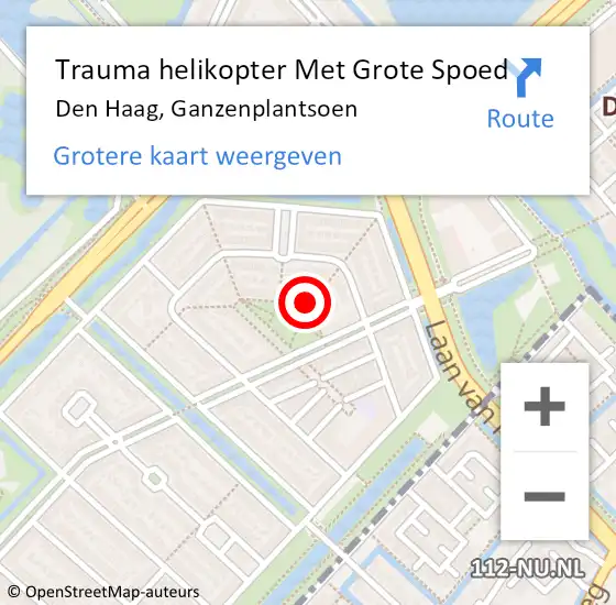 Locatie op kaart van de 112 melding: Trauma helikopter Met Grote Spoed Naar Den Haag, Ganzenplantsoen op 4 april 2022 22:35