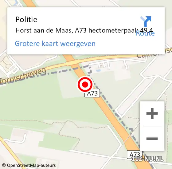 Locatie op kaart van de 112 melding: Politie Horst aan de Maas, A73 hectometerpaal: 49,4 op 4 april 2022 23:02