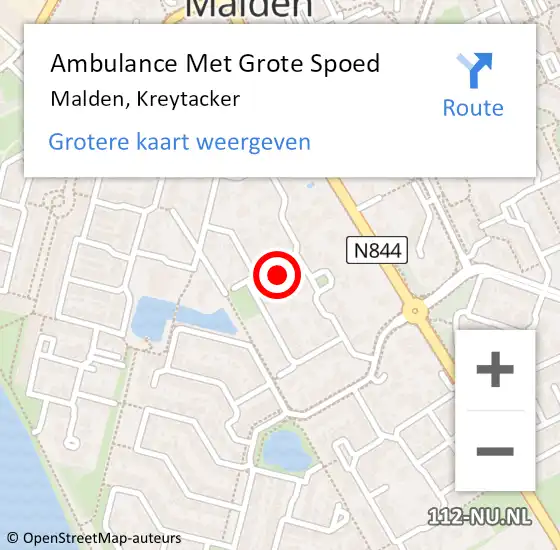 Locatie op kaart van de 112 melding: Ambulance Met Grote Spoed Naar Malden, Kreytacker op 5 april 2022 00:07