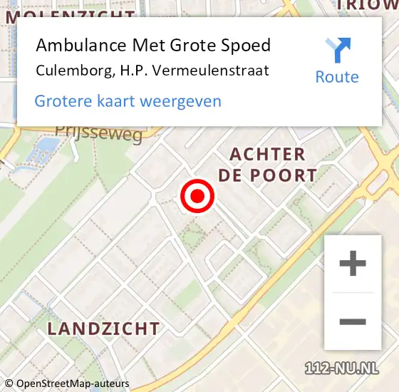 Locatie op kaart van de 112 melding: Ambulance Met Grote Spoed Naar Culemborg, H.P. Vermeulenstraat op 5 april 2022 00:35