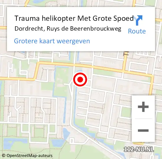 Locatie op kaart van de 112 melding: Trauma helikopter Met Grote Spoed Naar Dordrecht, Ruys de Beerenbrouckweg op 5 april 2022 00:45