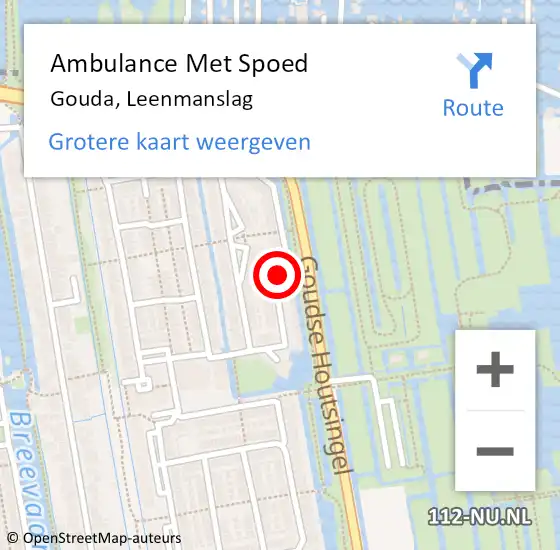 Locatie op kaart van de 112 melding: Ambulance Met Spoed Naar Gouda, Leenmanslag op 5 april 2022 01:38