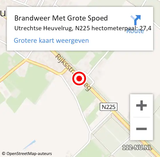 Locatie op kaart van de 112 melding: Brandweer Met Grote Spoed Naar Utrechtse Heuvelrug, N225 hectometerpaal: 27,4 op 5 april 2022 03:20