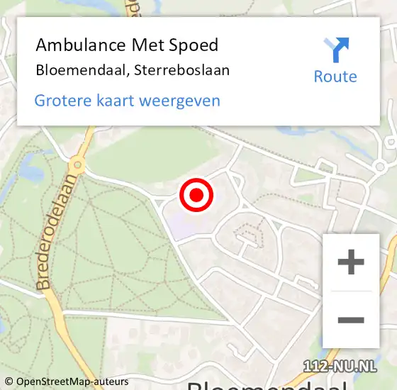 Locatie op kaart van de 112 melding: Ambulance Met Spoed Naar Bloemendaal, Sterreboslaan op 5 april 2022 05:39