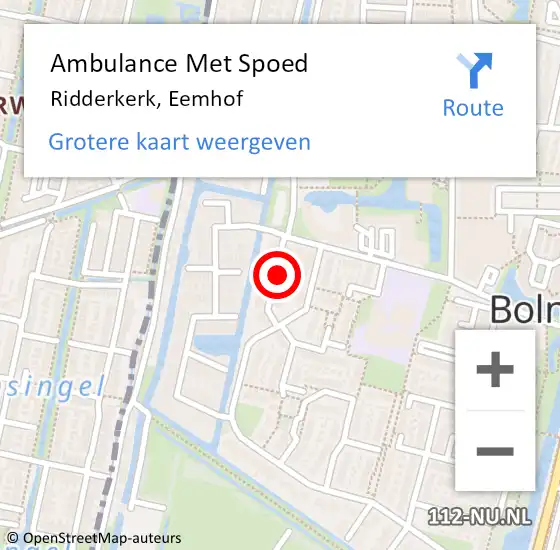 Locatie op kaart van de 112 melding: Ambulance Met Spoed Naar Ridderkerk, Eemhof op 5 april 2022 05:48