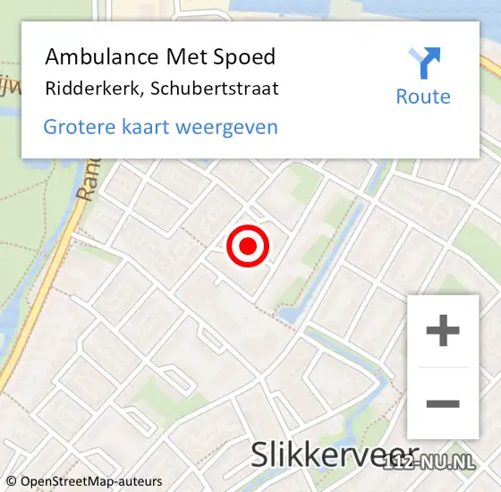 Locatie op kaart van de 112 melding: Ambulance Met Spoed Naar Ridderkerk, Schubertstraat op 5 april 2022 06:11