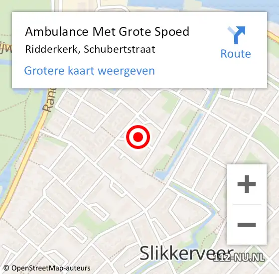 Locatie op kaart van de 112 melding: Ambulance Met Grote Spoed Naar Ridderkerk, Schubertstraat op 5 april 2022 06:16