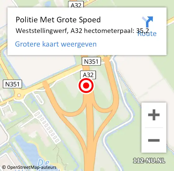 Locatie op kaart van de 112 melding: Politie Met Grote Spoed Naar Weststellingwerf, A32 hectometerpaal: 35,2 op 5 april 2022 06:55