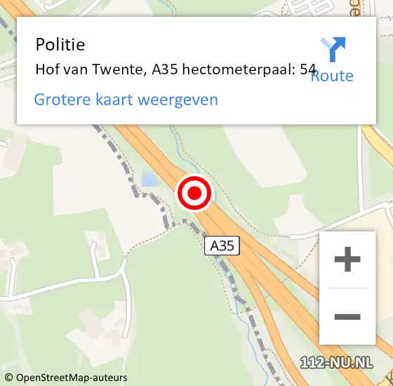 Locatie op kaart van de 112 melding: Politie Hof van Twente, A35 hectometerpaal: 54 op 5 april 2022 07:20