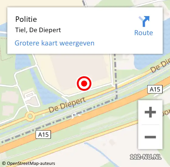 Locatie op kaart van de 112 melding: Politie Tiel, De Diepert op 5 april 2022 07:28