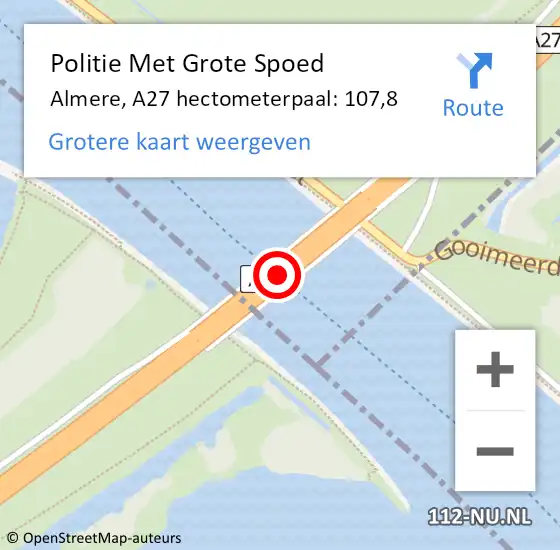 Locatie op kaart van de 112 melding: Politie Met Grote Spoed Naar Almere, A27 hectometerpaal: 107,8 op 5 april 2022 07:43
