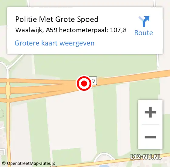 Locatie op kaart van de 112 melding: Politie Met Grote Spoed Naar Waalwijk, A59 hectometerpaal: 107,8 op 5 april 2022 07:44