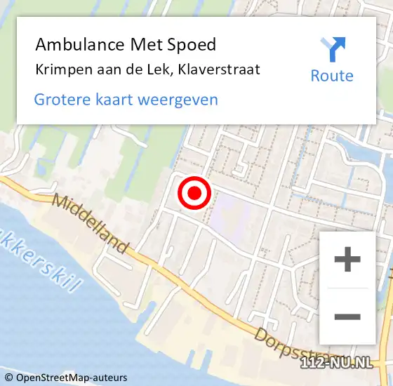 Locatie op kaart van de 112 melding: Ambulance Met Spoed Naar Krimpen aan de Lek, Klaverstraat op 5 april 2022 07:48