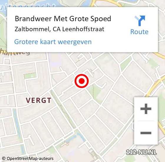 Locatie op kaart van de 112 melding: Brandweer Met Grote Spoed Naar Zaltbommel, CA Leenhoffstraat op 5 april 2022 08:09