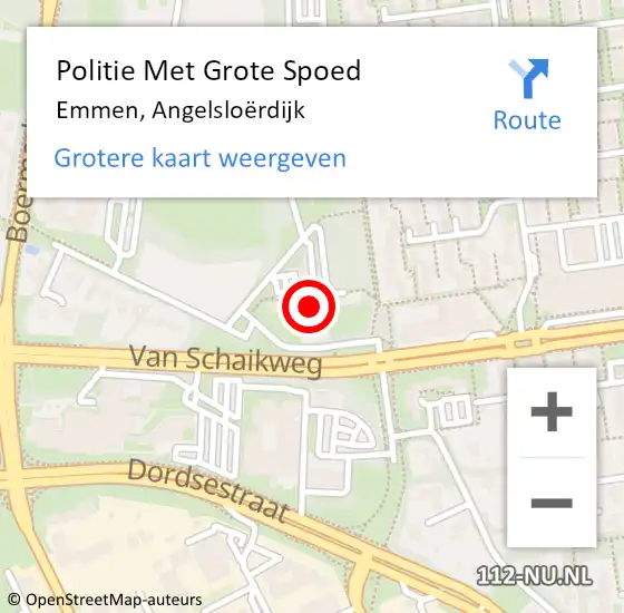 Locatie op kaart van de 112 melding: Politie Met Grote Spoed Naar Emmen, Angelsloërdijk op 5 april 2022 08:09