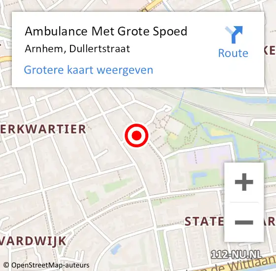 Locatie op kaart van de 112 melding: Ambulance Met Grote Spoed Naar Arnhem, Dullertstraat op 5 april 2022 08:19