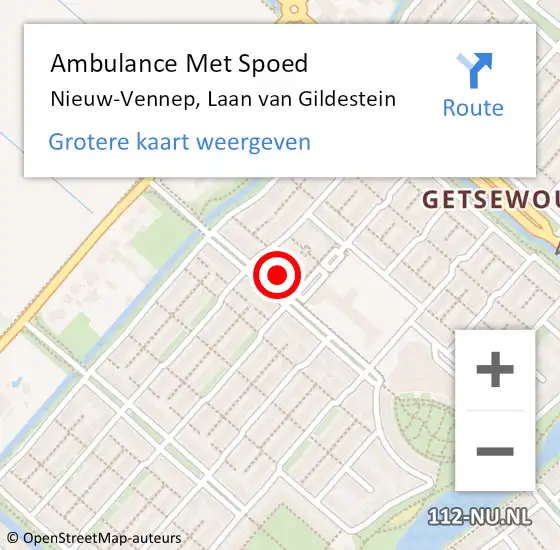 Locatie op kaart van de 112 melding: Ambulance Met Spoed Naar Nieuw-Vennep, Laan van Gildestein op 5 april 2022 08:19