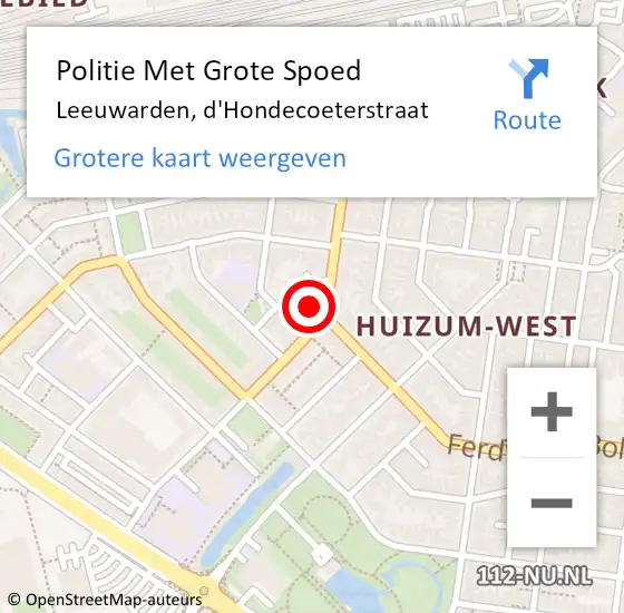 Locatie op kaart van de 112 melding: Politie Met Grote Spoed Naar Leeuwarden, d'Hondecoeterstraat op 5 april 2022 08:23